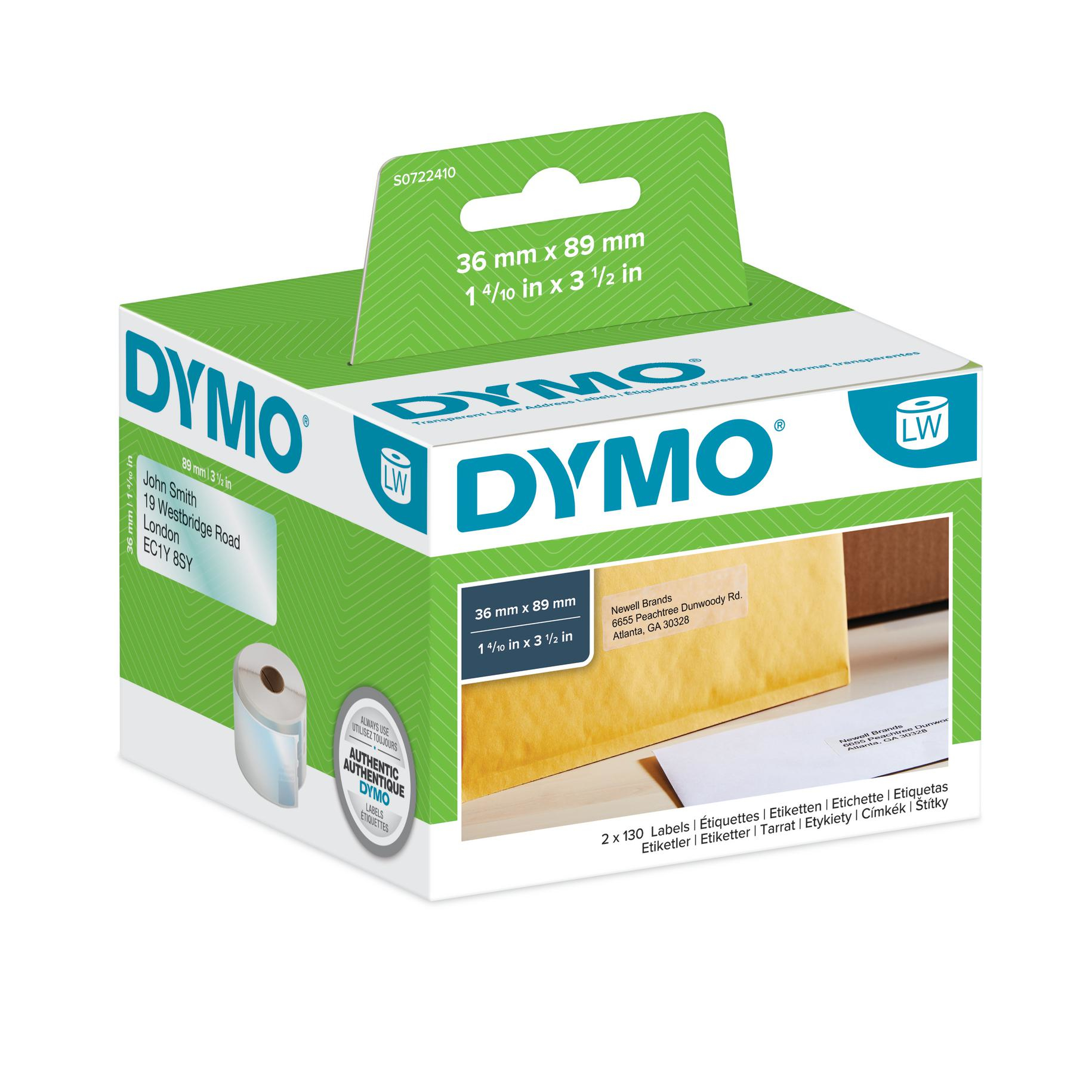 DYMO S0722410 LabelWriter Large Posting Address Labels 26 x 89 mm- 2 Rolls of 130